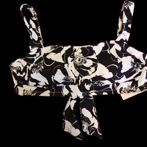 Floral Black and White Women's Swim Top